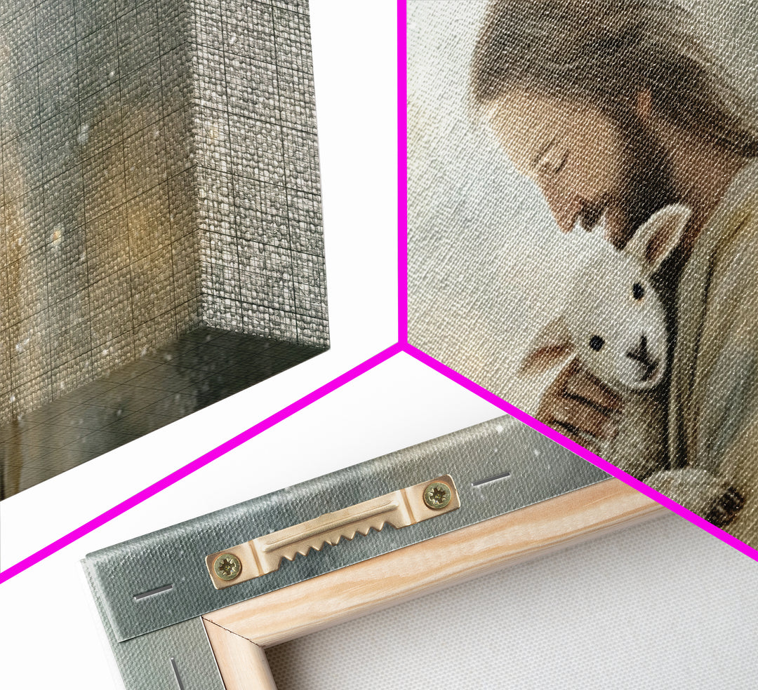 Tender Shepherd Love, Framed Canvas Print, Jesus Painting, Christian Wall Art, Christian Art Canvas, Christmas Art