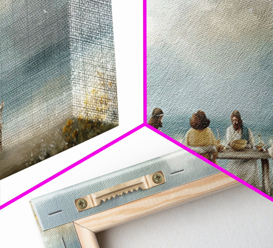 Seaside Supper, Framed Canvas Print, Christian Art Canvas, Christian Wall Art, Modern Christian Painting, Jesus Art Print, Christian Gift I