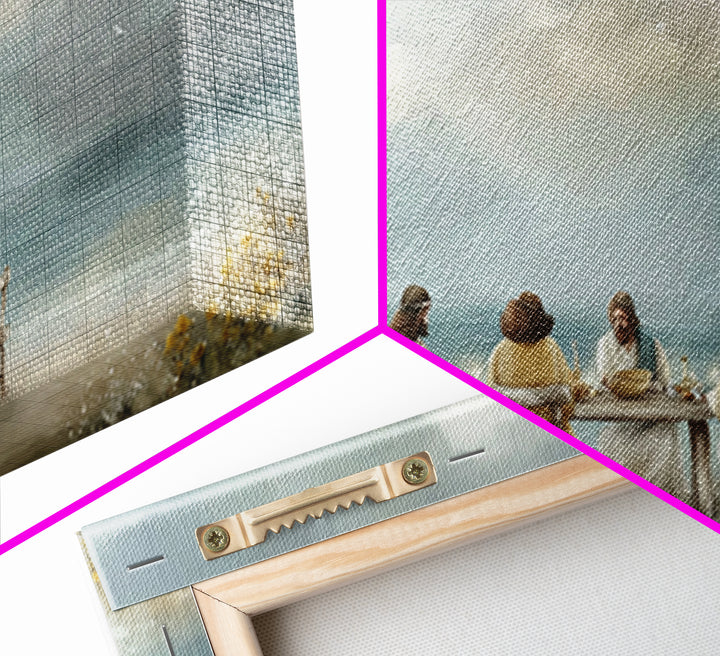 Seaside Supper, Framed Canvas Print, Christian Art Canvas, Christian Wall Art, Modern Christian Painting, Jesus Art Print, Christian Gift I