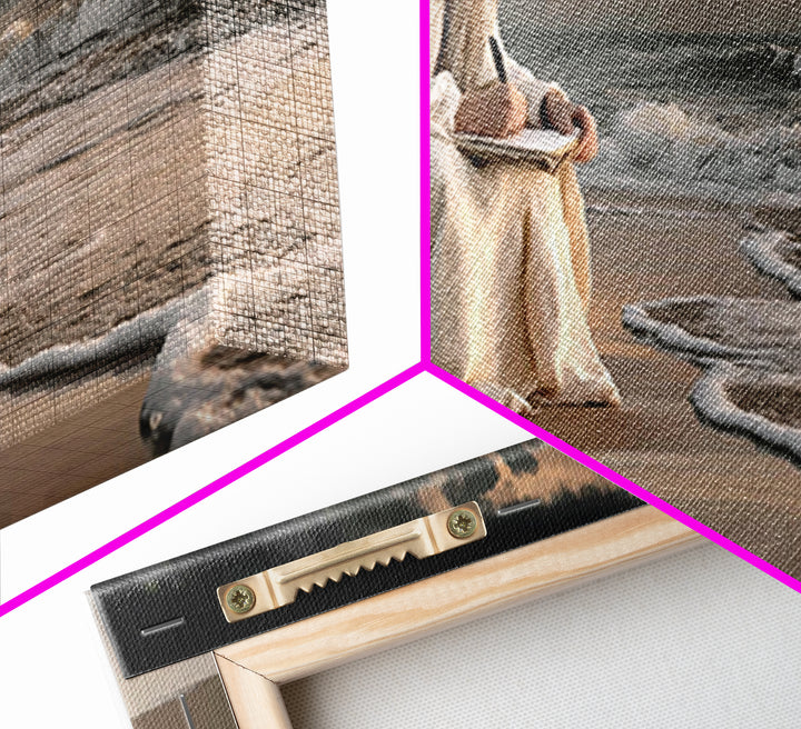 Shoreline Grace – Framed Canvas Print – Christian Wall Art – Jesus Painting – Modern Christian Art – Christian Christmas Art – Large Jesus