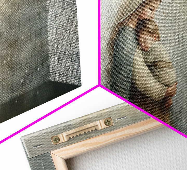 Starry Night Tenderness – Framed Canvas Print – Christian Christmas Art – Christian Art Gift – Mary and Jesus Painting – Christian Wall Art
