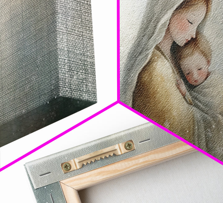 Snowfall Grace – Framed Canvas Print – Christmas Art – Christian Wall Art – Christian Art Canvas – Mary And Jesus Painting – Christian Gift