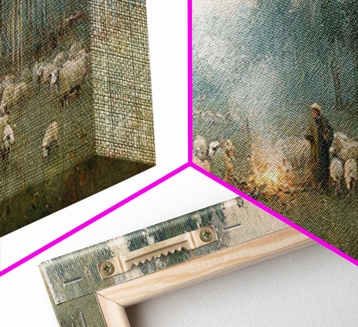 Dawn Of The Shepherds – Framed Canvas Print – Christian Christmas Art – Christian Wall Art – Jesus Painting – Christian Art Canvas – Christ