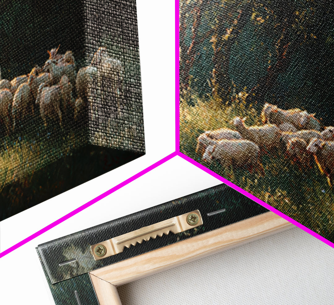 Shepherds Of Light - Framed Canvas Print - Christian Wall Art - Jesus Painting - Pastoral Scenery - Christian Christmas Art