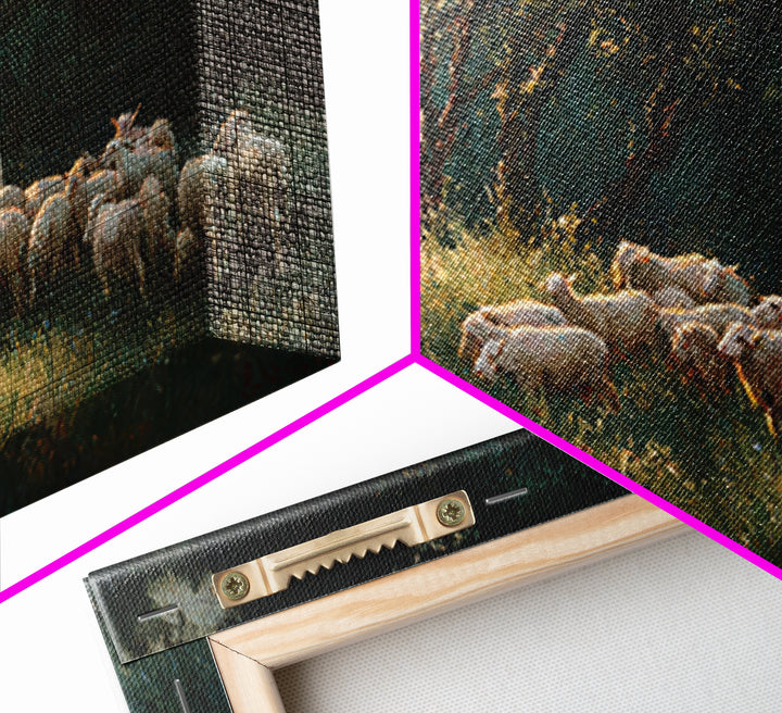 Shepherds Of Light - Framed Canvas Print - Christian Wall Art - Jesus Painting - Pastoral Scenery - Christian Christmas Art