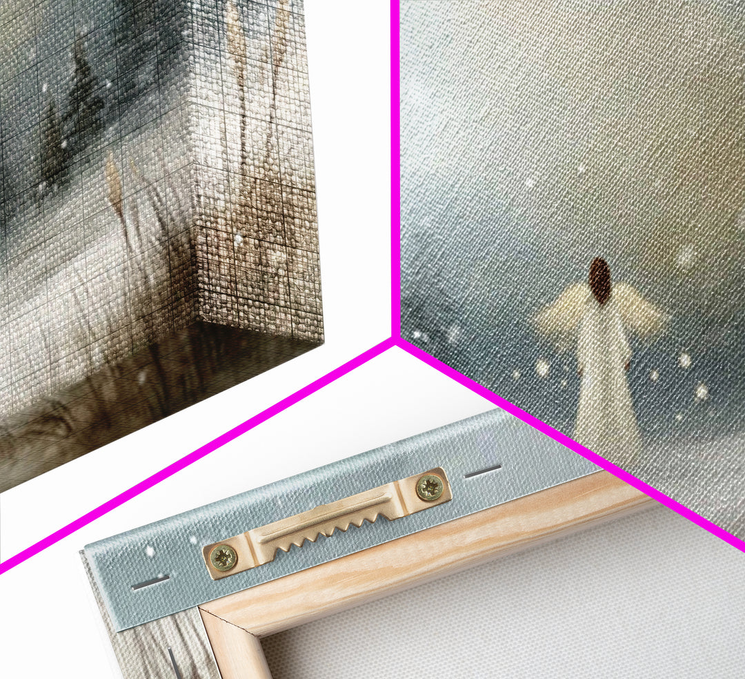 Angel In The Snow, Framed Canvas Print, Christmas Art Prints, Christian Wall Art, Angel Art, Moody Christmas Art