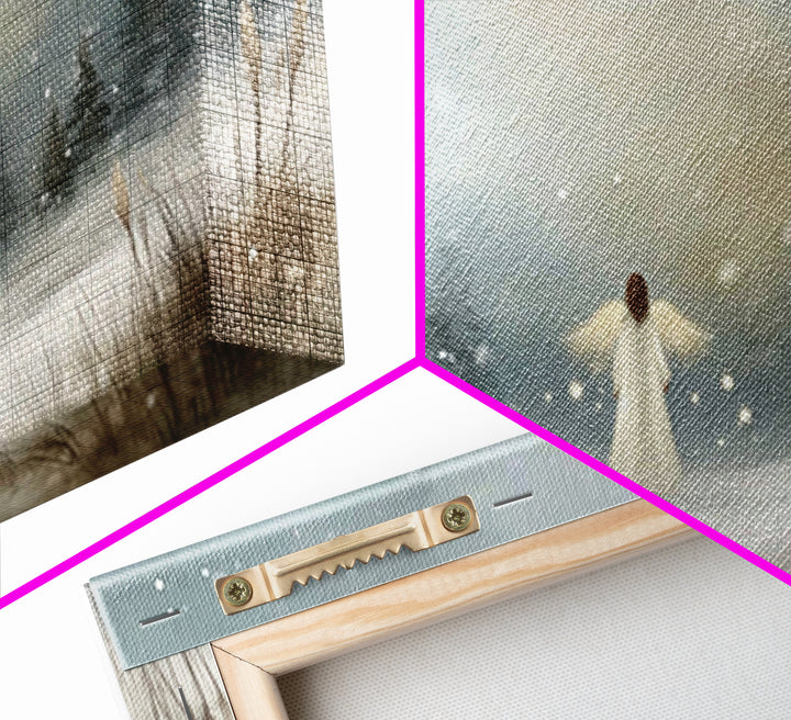 Angel In The Snow, Framed Canvas Print, Christmas Art Prints, Christian Wall Art, Angel Art, Moody Christmas Art