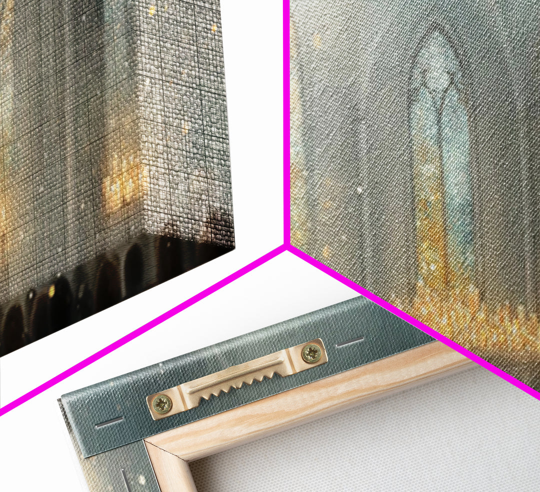 Cathedral Midnight Flame – Framed Canvas Print – Christian Paintings – Christmas Wall Art – Christian Christmas Art – Large Christian Paint