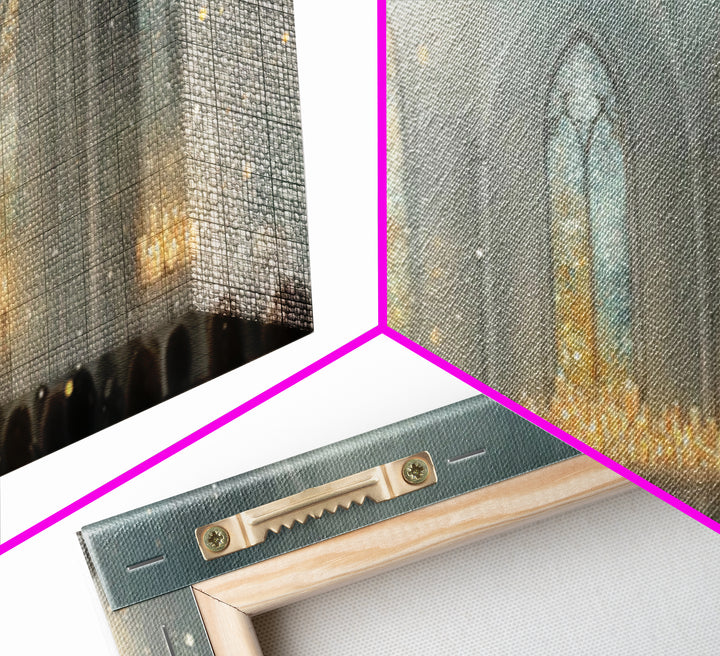 Cathedral Midnight Flame – Framed Canvas Print – Christian Paintings – Christmas Wall Art – Christian Christmas Art – Large Christian Paint