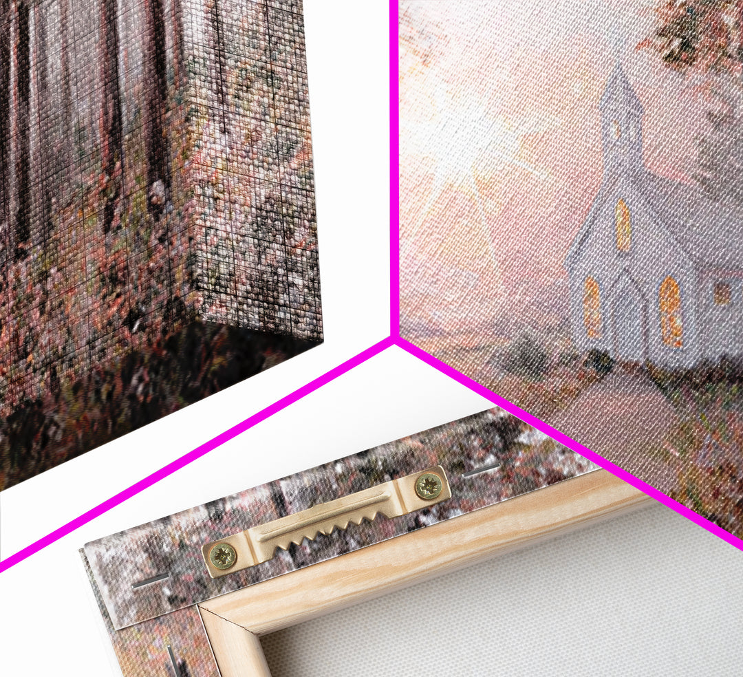 Sunlit Chapel Path, Framed Canvas Print, Christian Art Canvas, Christian Wall Art, Christian Art, Christian Painting, Christian Gift Ideas