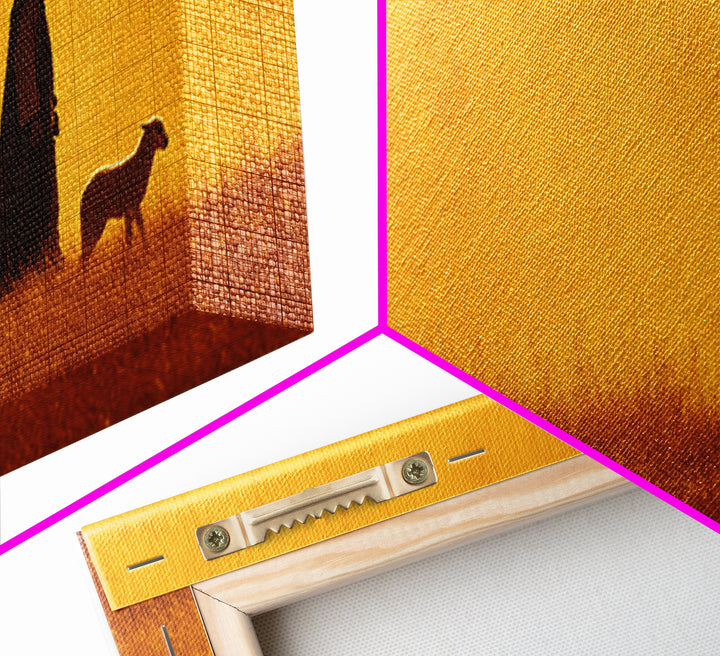 Golden Shepherd Light – Framed Canvas Print – Jesus Painting – Christian Wall Art – Christian Art Canvas – Modern Christian Art – Christian