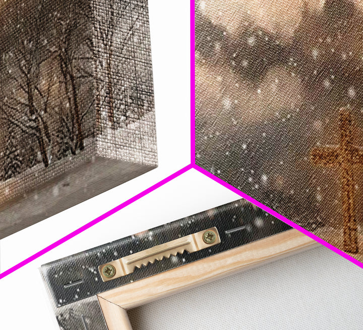 Snowbound Grace – Framed Canvas Print – Christmas Wall Art – Christian Art Canvas – Moody Christmas Art – Christian Painting