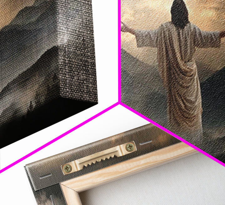Mountain Glory Light - Framed Canvas Print - Christian Art Canvas - Christian Wall Art - Jesus Painting - Christian Gift - Christmas Art