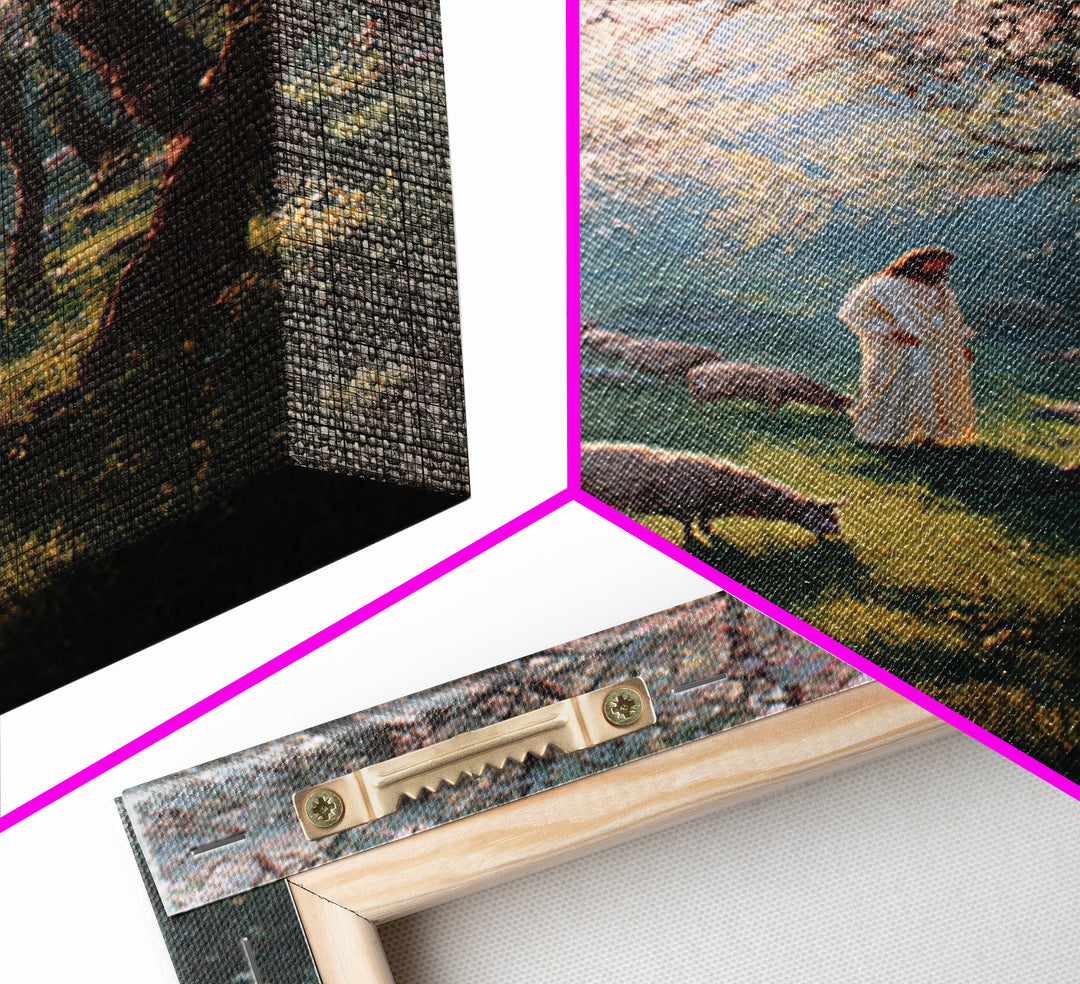 Spring Shepherd Path | Framed Canvas Print | Christian Art Canvas | Christian Wall Art | Jesus Painting | Christian Decor | Pastoral Scener