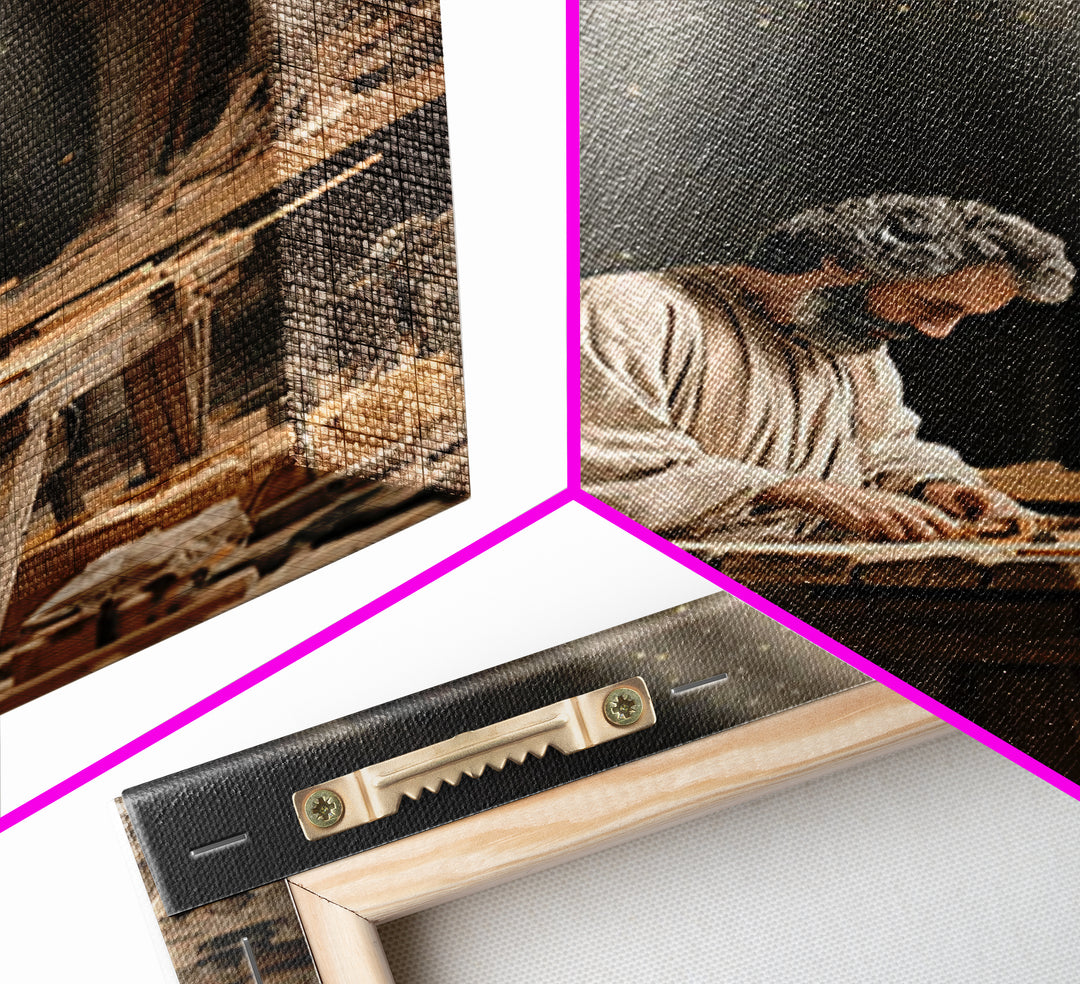 Humble Workshop Light, Framed Canvas Print, Christian Art Canvas, Jesus Painting, Christian Wall Art, Christian Decor, Christmas Art