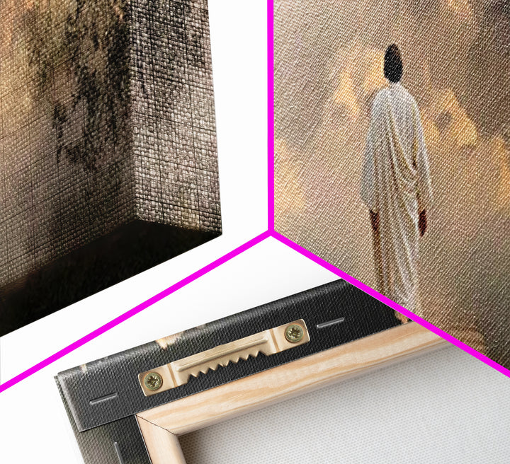 Heavenly Dawn Walk, Framed Canvas Print, Christian Wall Art, Christian Art Canvas, Panoramic Wall Art, Jesus Painting, Christmas Art