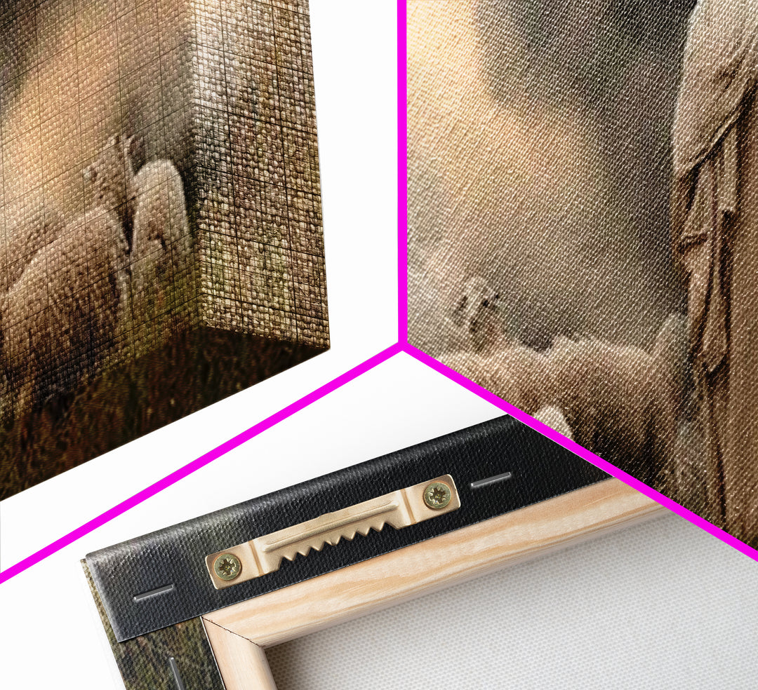 Shepherd’s Calm Dawn – Framed Canvas Print – Panoramic Art – Christian Art – Jesus Painting – Christmas Wall Art