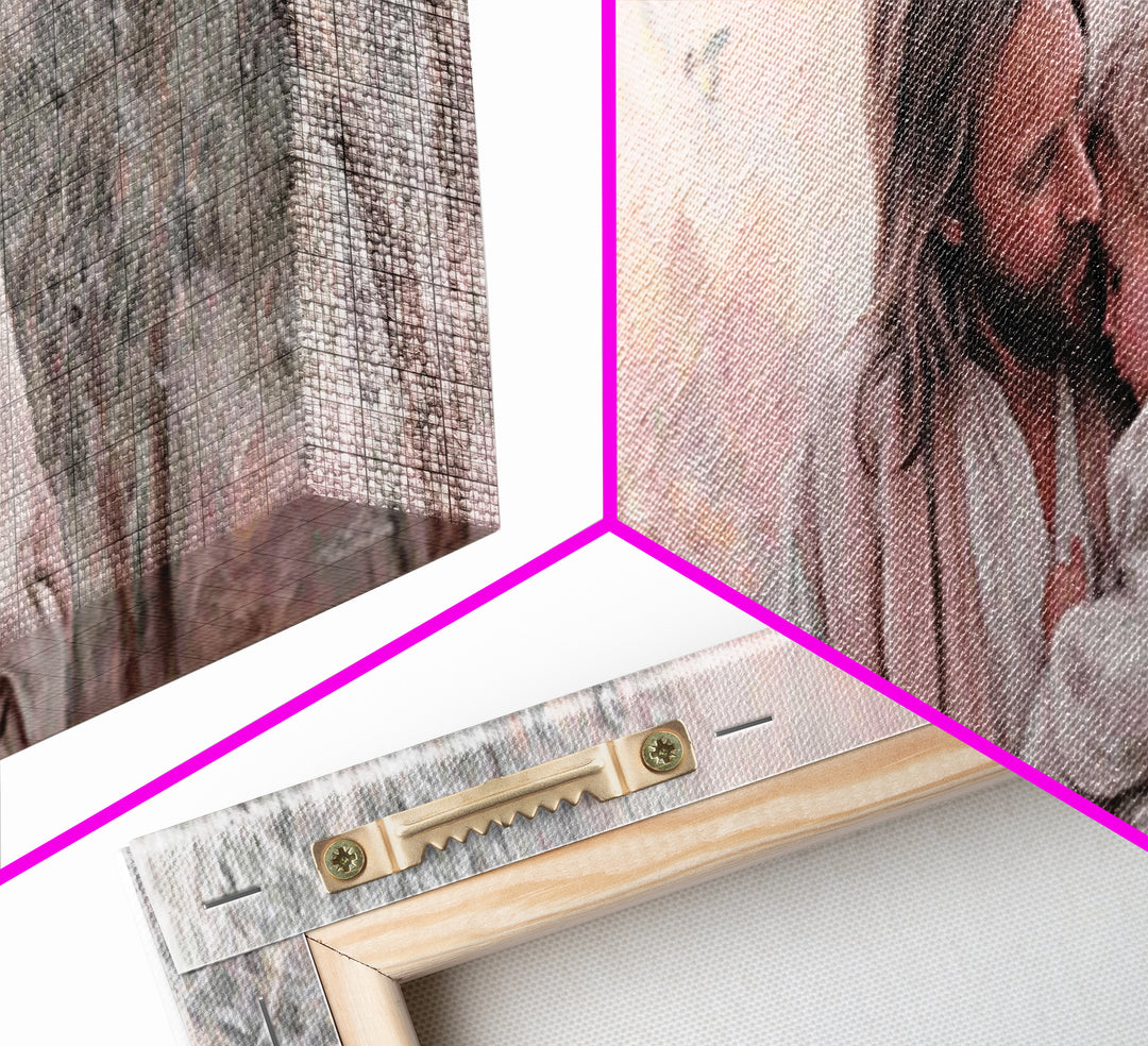 Tender Shepherd | Framed Canvas Print | Christian Art Canvas | Jesus Painting | Panoramic Wall Art | Christian Decor | Christian Art