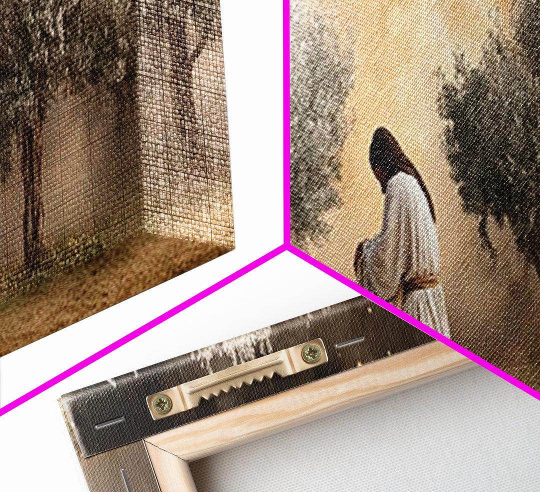 Garden Of Prayer, Framed Canvas Print, Christian Art, Jesus Painting, Panoramic Art, Christian Decor, Christian Gift, Large Christian Art,