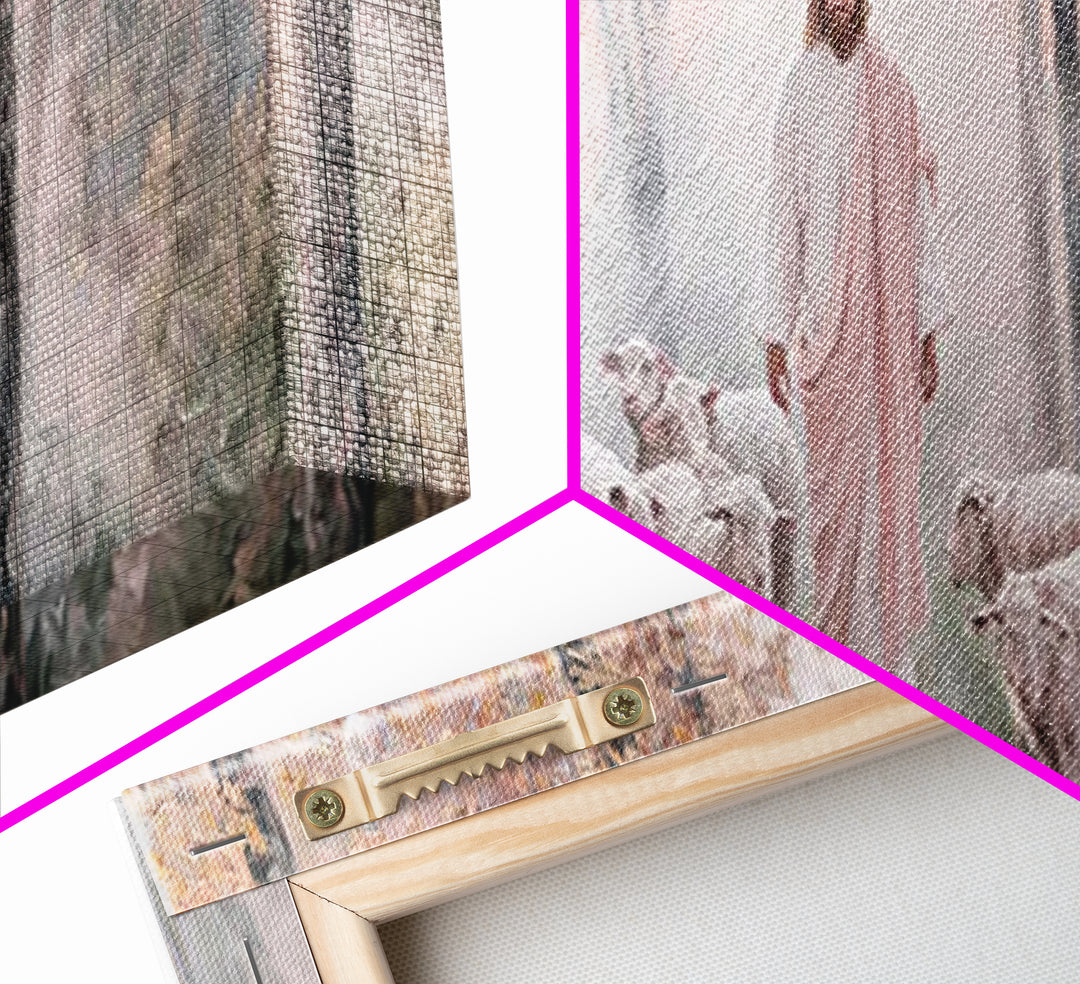 Mist Of The Flock, Framed Canvas Print, Christian Art, Jesus Painting, Panoramic Art, Christian Decor, Christian Gift, Large Christian Art,