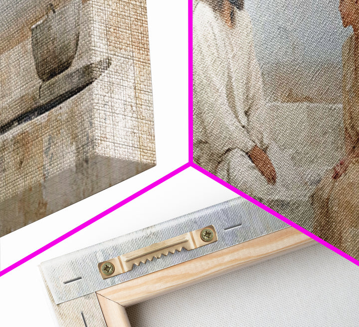 Quiet Well Encounter | Framed Canvas Print | Christian Art Canvas | Jesus Painting | Panoramic Painting | Christian Wall Art | Christian Gi