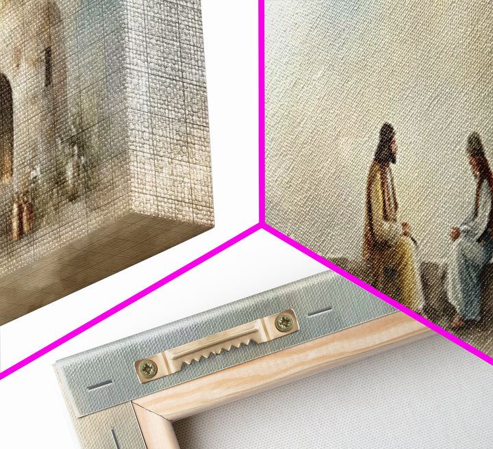 Morning At The Well, Framed Canvas Print, Christian Wall Art, Panoramic Art, Jesus Painting, Christian Decor, Christian Art Print