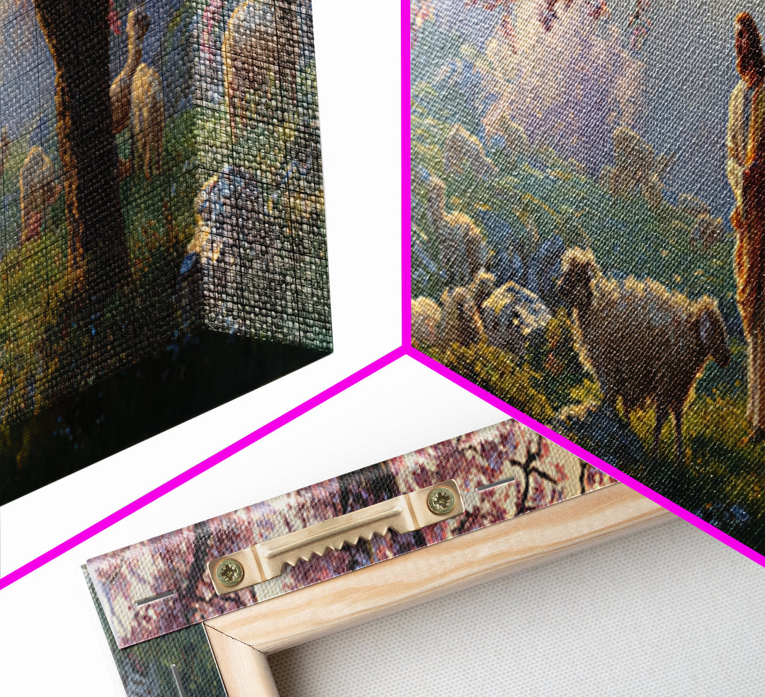 Shepherd Blossom Light, Framed Canvas Print, Panoramic Wall Art, Christian Art Canvas, Jesus Painting, Christian Art, Christian Gift