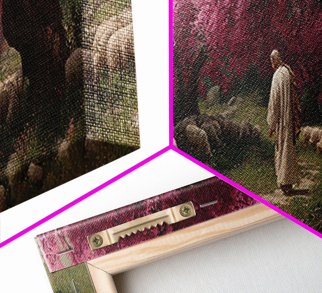 Crimson Shepherd Path – Framed Canvas Print – Panoramic Frame – Jesus Painting – Christian Art Canvas – Christian Wall Art – Christmas Art