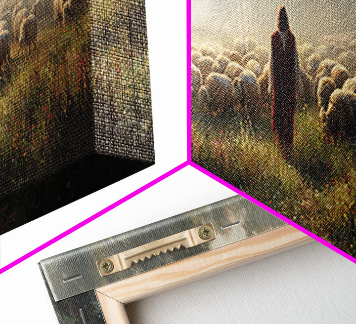 Morning Shepherd Light, Framed Canvas Print, Panoramic Wall Art, Christian Art Print, Large Jesus Painting, Christian Canvas Art, Subtle Ch