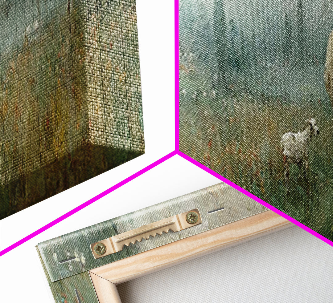 Misty Pasture Calm, Framed Canvas Print, Panoramic Art, Christian Wall Art, Jesus Painting, Christian Art Canvas