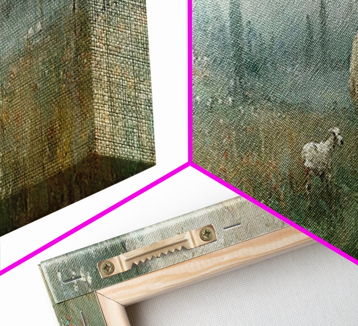 Misty Pasture Calm, Framed Canvas Print, Panoramic Art, Christian Wall Art, Jesus Painting, Christian Art Canvas