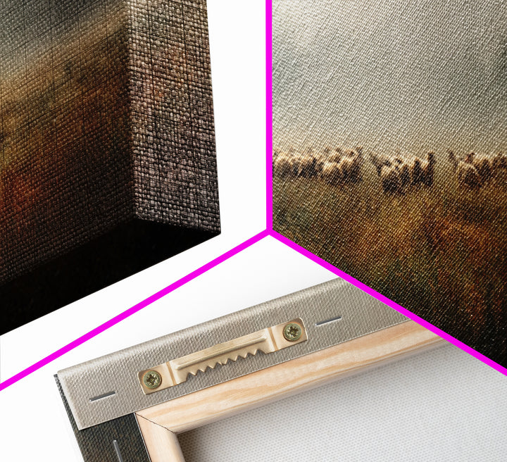 Misty Shepherd Field | Framed Canvas Print | Panoramic Painting | Christian Art Print | Christian Wall Art | Jesus Painting | Subtle Christ