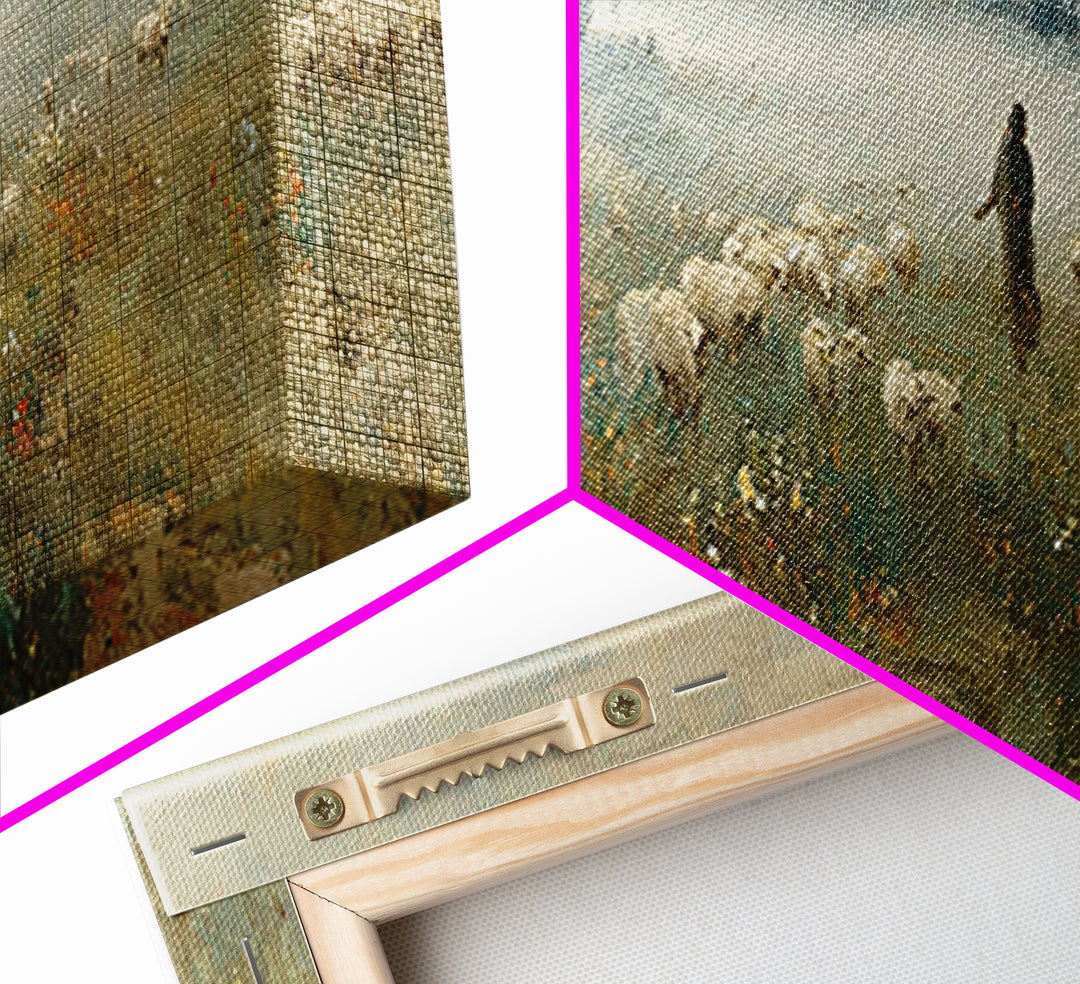 Wildflower Shepherd Path, Framed Canvas Print, Panoramic Art, Christian Wall Art, Jesus Painting, Christian Art Canvas, Vintage Christian A