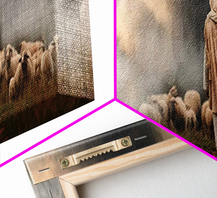 Twilight Shepherd Journey – Framed Canvas Print – Panoramic Art – Christian Art Canvas – Jesus Painting – Christian Wall Art – Moody Christ