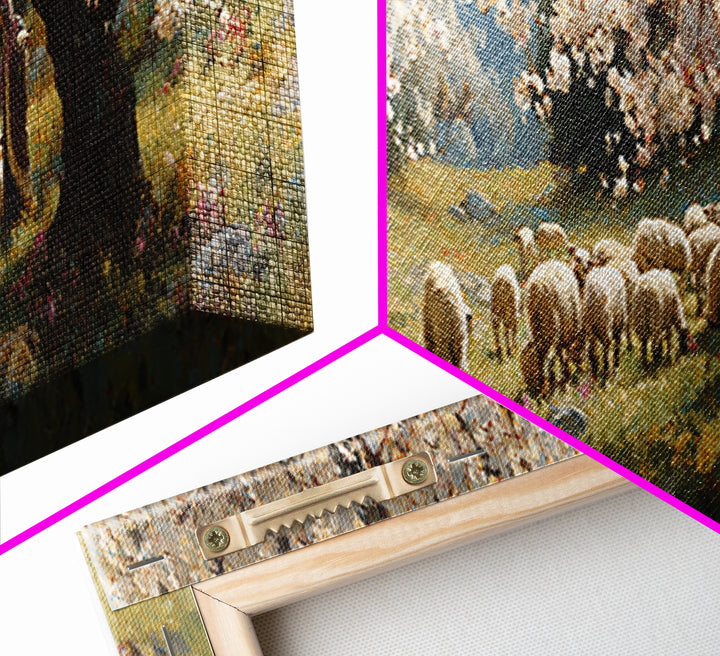 Shepherds At Dawn | Framed Canvas Print | Christian Art Canvas | Jesus Wall Art | Panoramic Painting | Christian Christmas Art | Christian