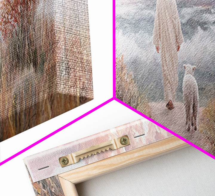 Golden Horizon Walk | Framed Canvas Print | Panoramic Frame | Christian Wall Art | Jesus Painting | Christian Art Canvas | Christmas Art