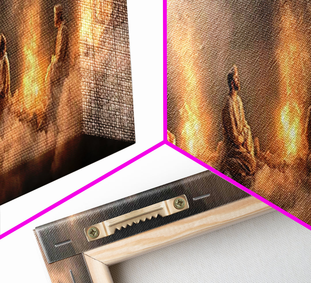 Sacred Fire Assembly, Framed Canvas Print, Christian Wall Art, Jesus Painting, Christian Art Canvas, Panoramic Art, Christian Christmas Art
