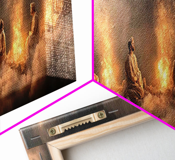 Sacred Fire Assembly, Framed Canvas Print, Christian Wall Art, Jesus Painting, Christian Art Canvas, Panoramic Art, Christian Christmas Art