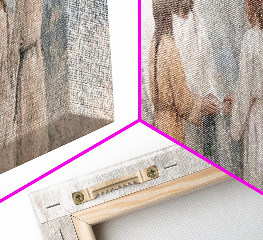 Temple Hearth Gathering, Framed Canvas Print, Christian Art, Christian Art Canvas, Jesus Painting, Panoramic Art, Christian Christmas Art