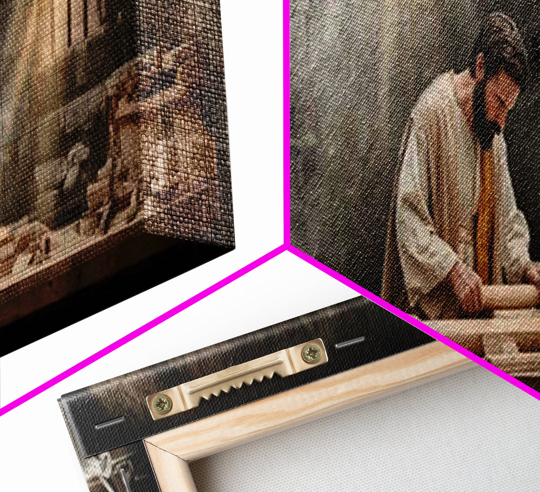 Carpenter Of Grace, Framed Canvas Print, Christian Art Canvas, Panoramic Painting, Christian Wall Art, Jesus Painting, Christian Christmas