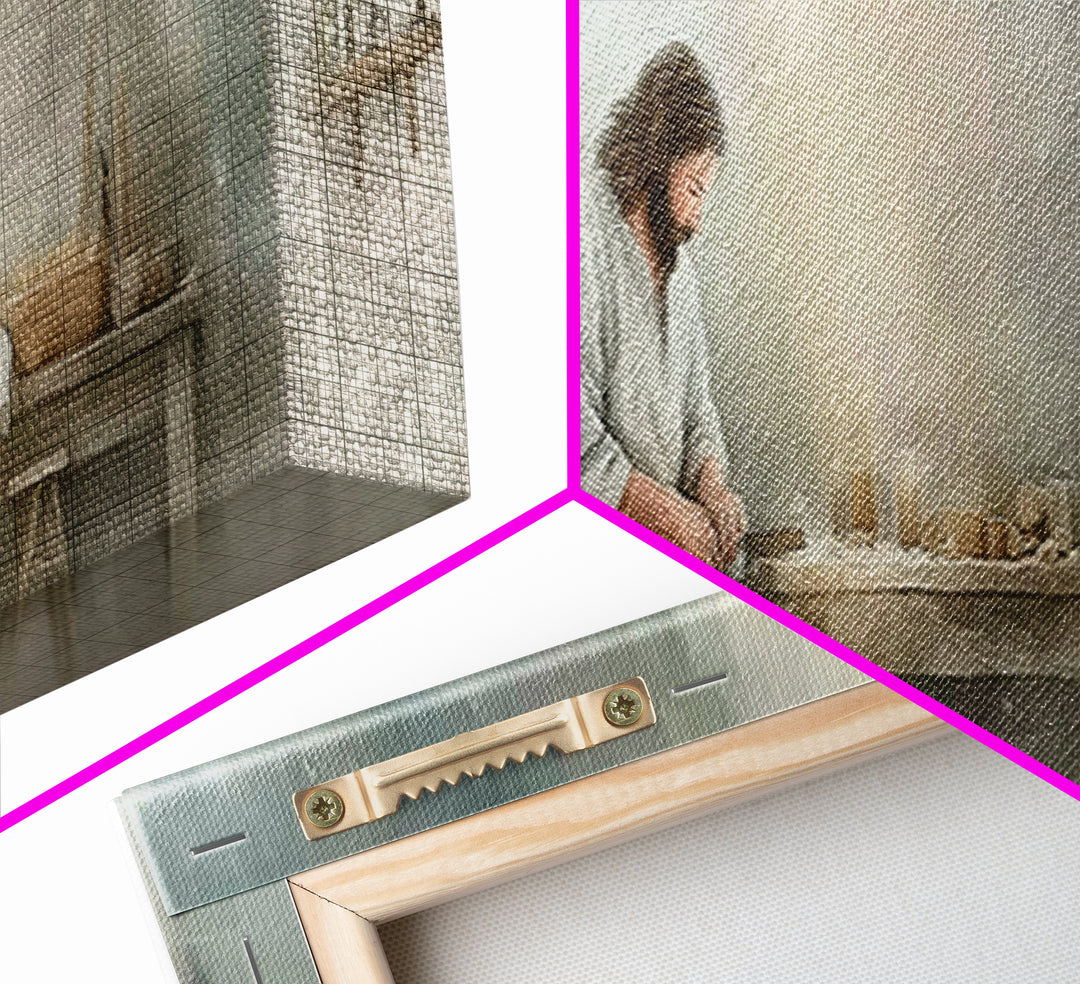 Holy Workbench Glow | Framed Canvas Print | Christian Wall Art | Panoramic Painting | Christian Art Canvas | Jesus Painting | Christian Art