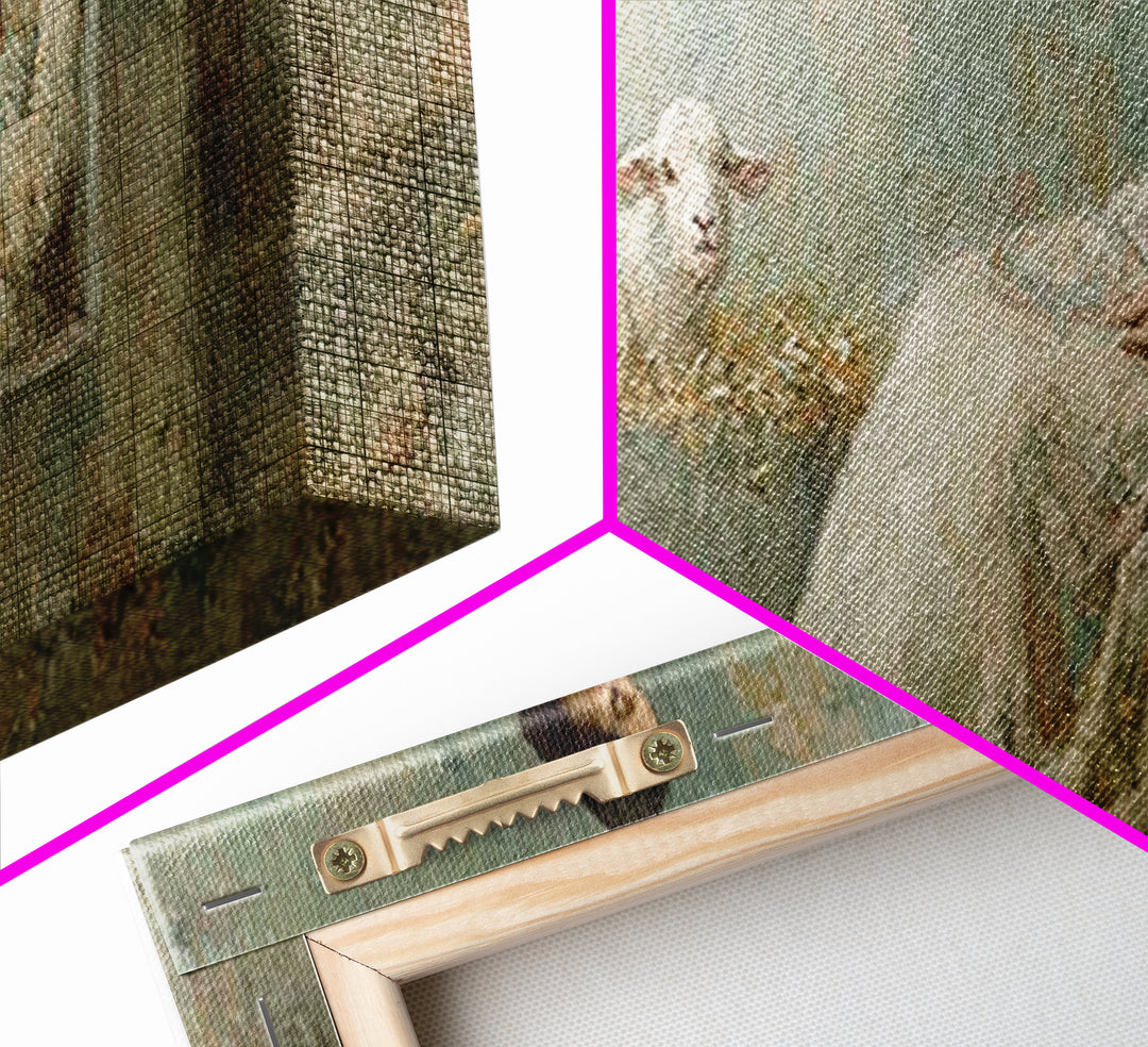 Mother And Lamb, Framed Canvas Print, Christian Art Canvas, Christian Wall Art, Panoramic Art, Jesus Painting, Christian Christmas Decor