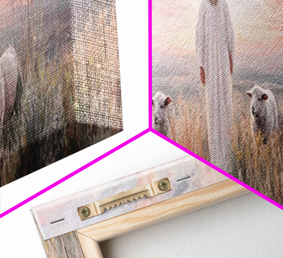 Dawn Among The Flock | Framed Canvas Print | Panoramic Wall Art | Christian Wall Art | Christian Art Canvas | Christian Painting | Jesus Ar