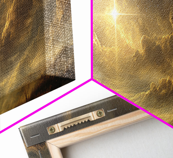 Golden Promise Sky | Framed Canvas Print | Christian Wall Art | Panoramic Wall Art | Jesus Painting | Christian Art Canvas | Christmas Art