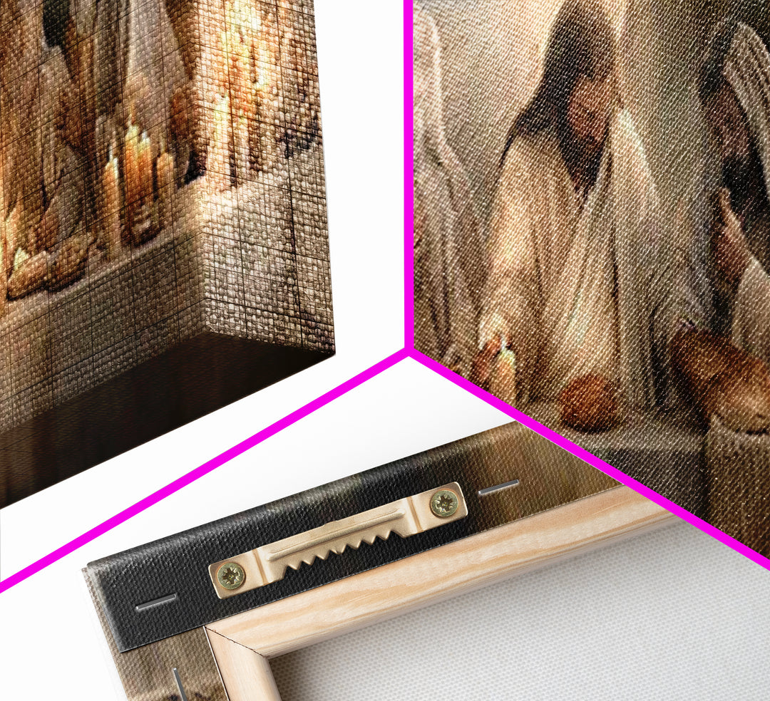 Bread Of Blessing | Framed Canvas Print | Christian Art Work | Jesus Painting | Extra Wide Art | Christian Wall Art