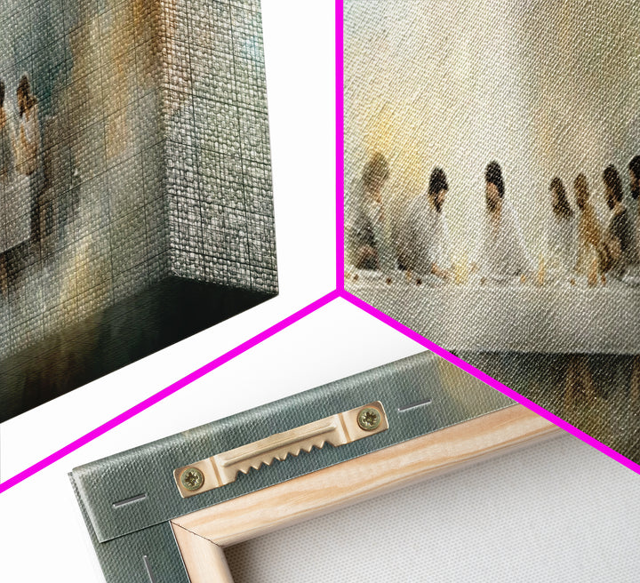 Quiet Supper Gathering | Framed Canvas Print | Christian Art Canvas | Large Jesus Painting | Panoramic Print | Christian Decor