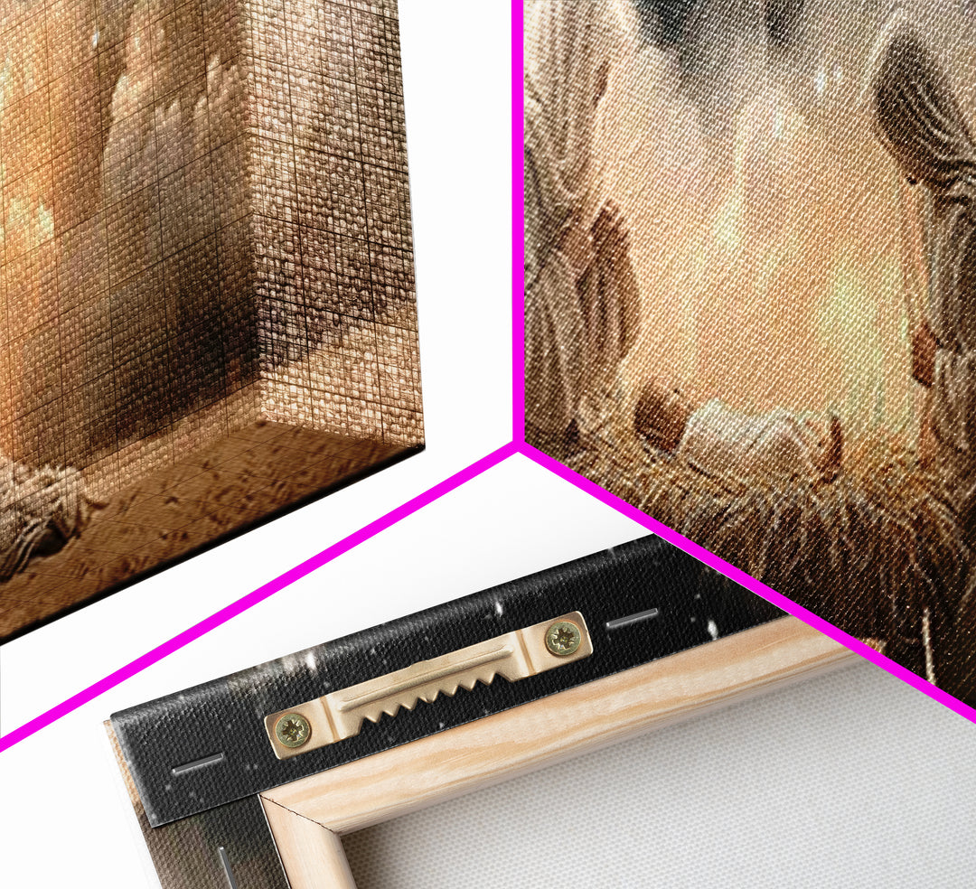 Celestial Manger Peace – Framed Canvas Print – Panoramic Art – Christian Wall Art – Christian Art Canvas – Christmas Art – Jesus Painting –