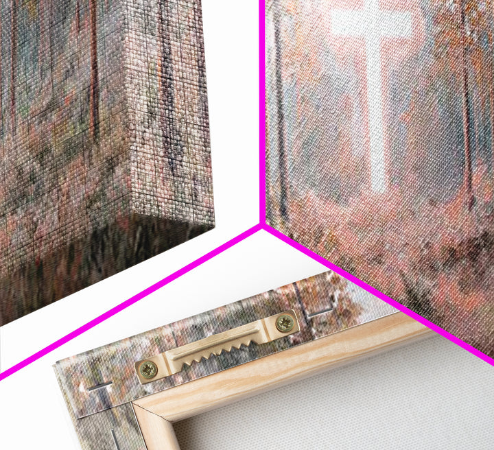 Forest Cross Light, Framed Canvas Print, Panoramic Wall Art, Christian Wall Art, Jesus Painting, Christian Canvas, Christian Art, Faith Art