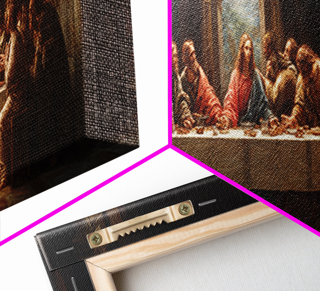 Sacred Supper Moment, Framed Canvas Print, Panoramic Painting, Christian Wall Art, Jesus Painting, Christian Art Canvas, Modern Christian A