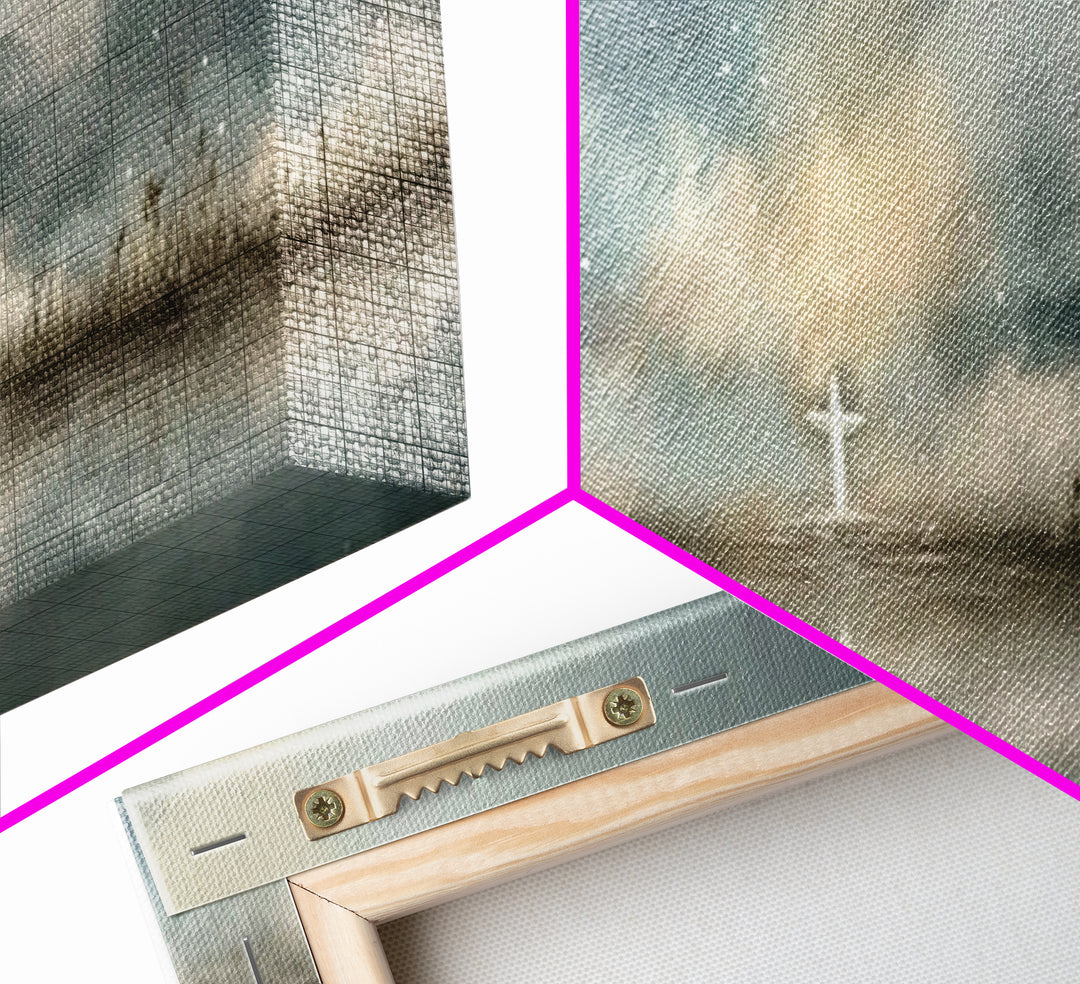Cross At Horizon | Framed Canvas Print | Panoramic Print | Christian Art Canvas | Christian Wall Art | Minimalist Christian Art | Christmas